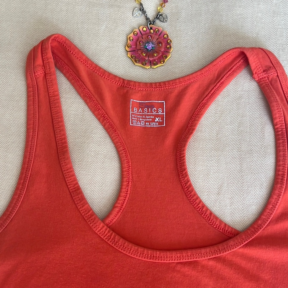 Sexy Basics Orange Racer Back Tank Top, 95% Cotton Size XL